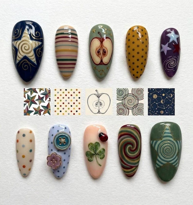 Colorful Retro Pop Press On Nails